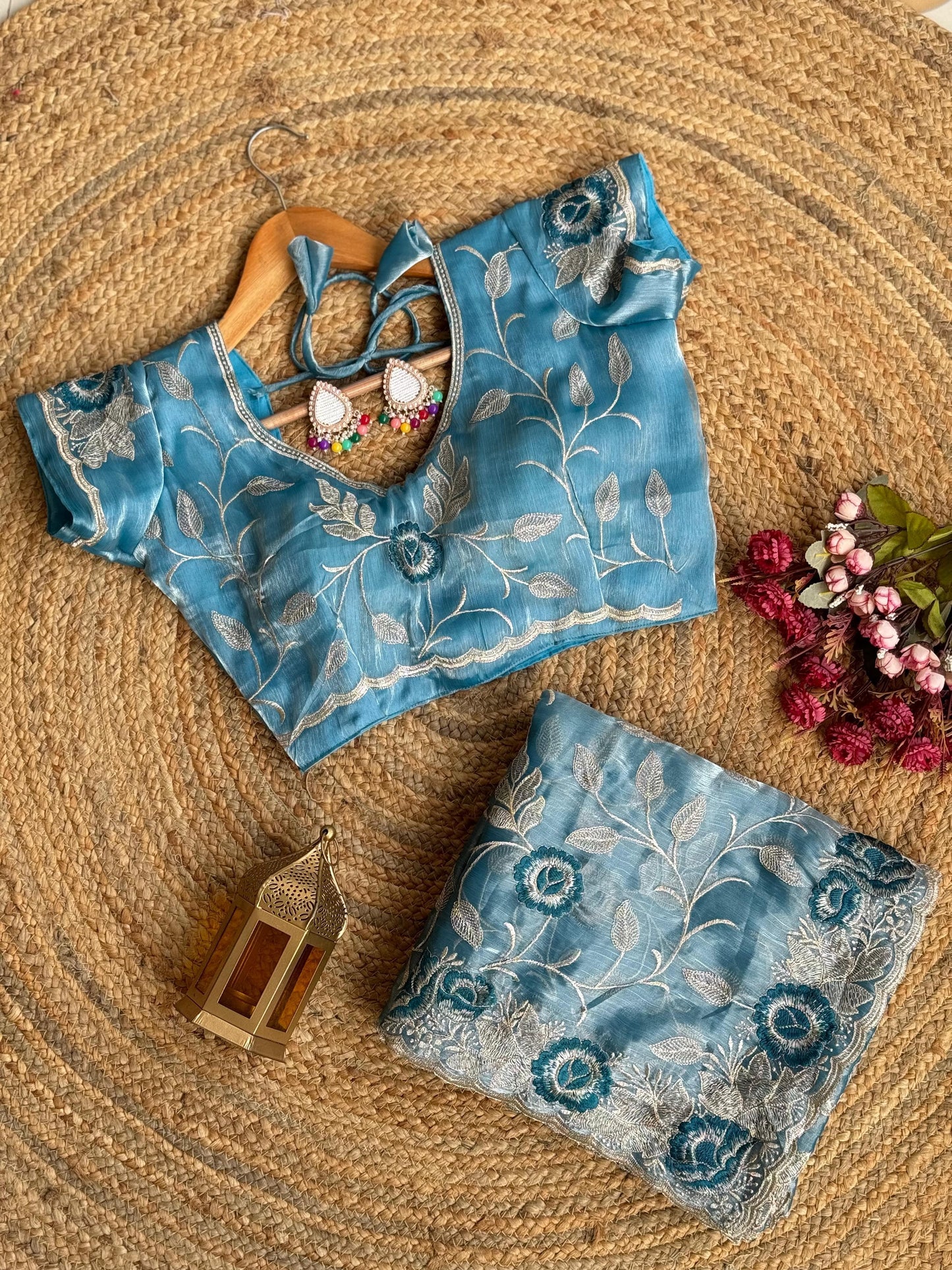 Cerulean Silk Jimmy Choo Saree with Silver Zari Embroidery