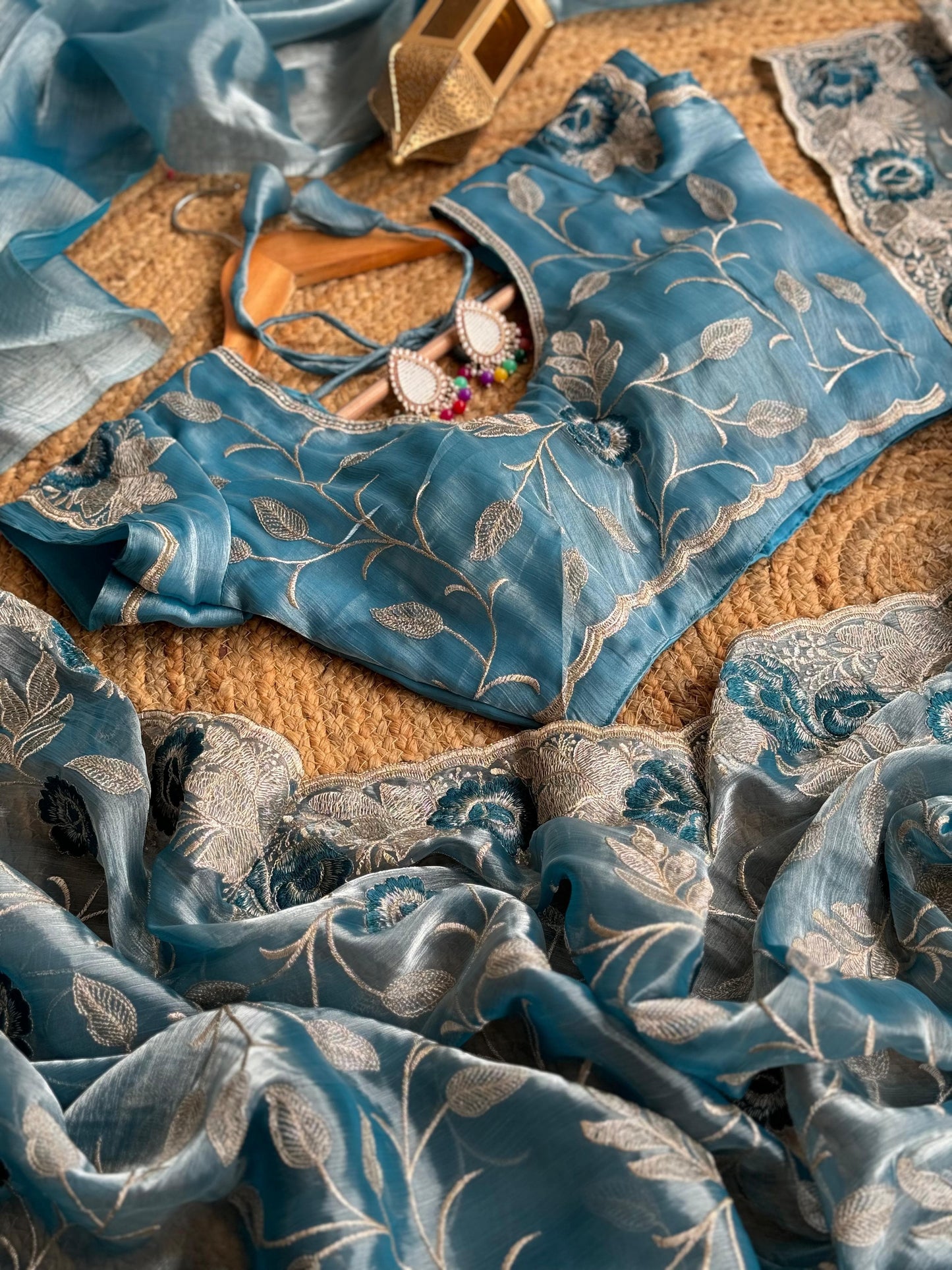 Cerulean Silk Jimmy Choo Saree with Silver Zari Embroidery