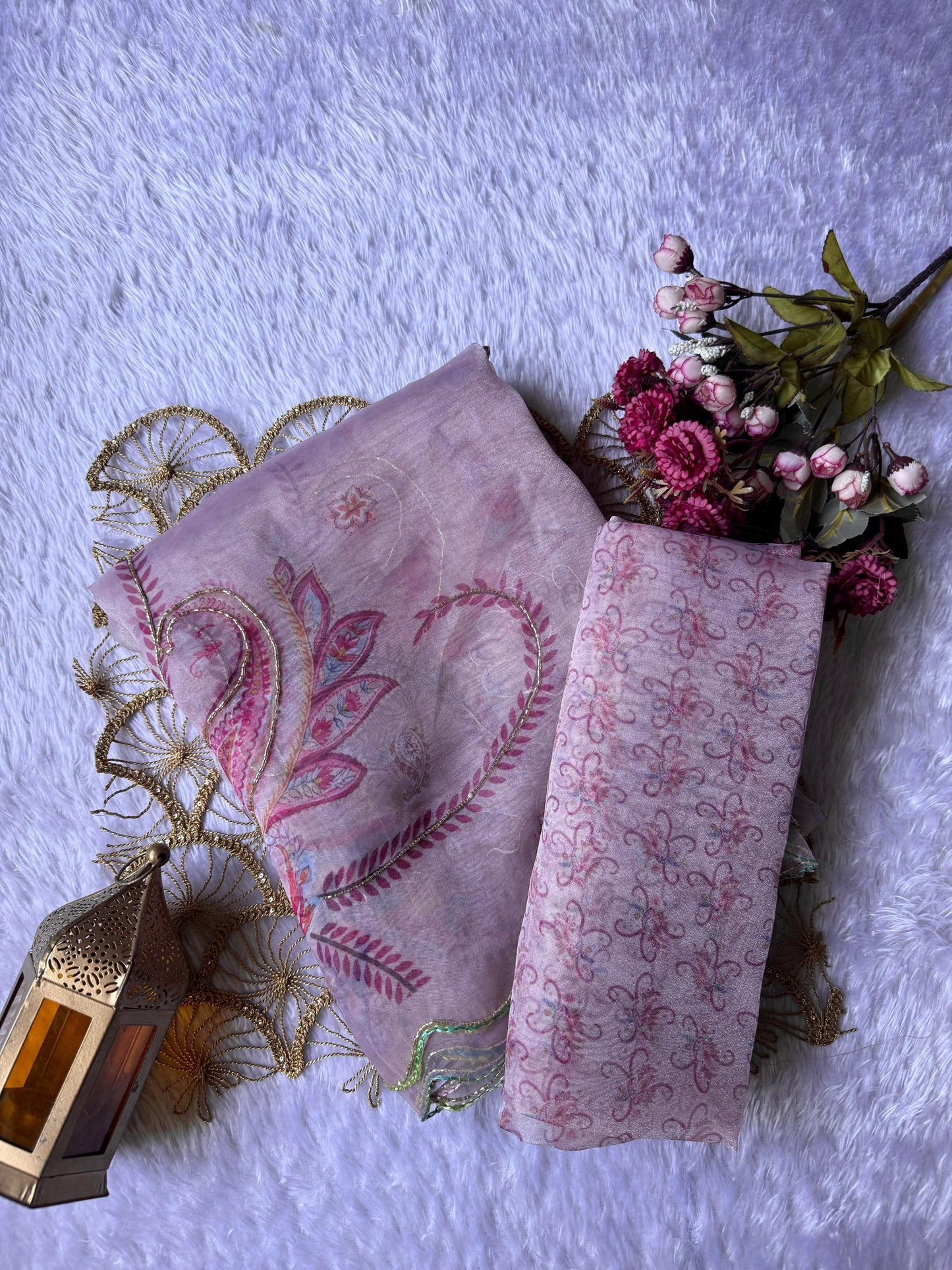 Light Pink Digital Print With Foil Poly Organza Saree
