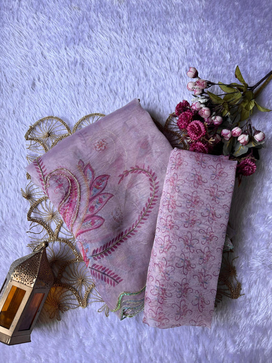 Light Pink Digital Print With Foil Poly Organza Saree