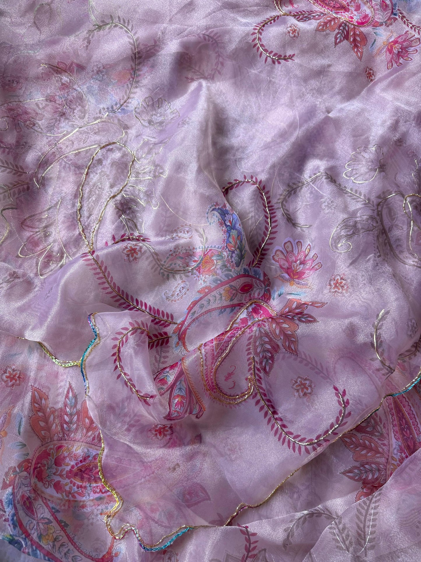 Light Pink Digital Print With Foil Poly Organza Saree