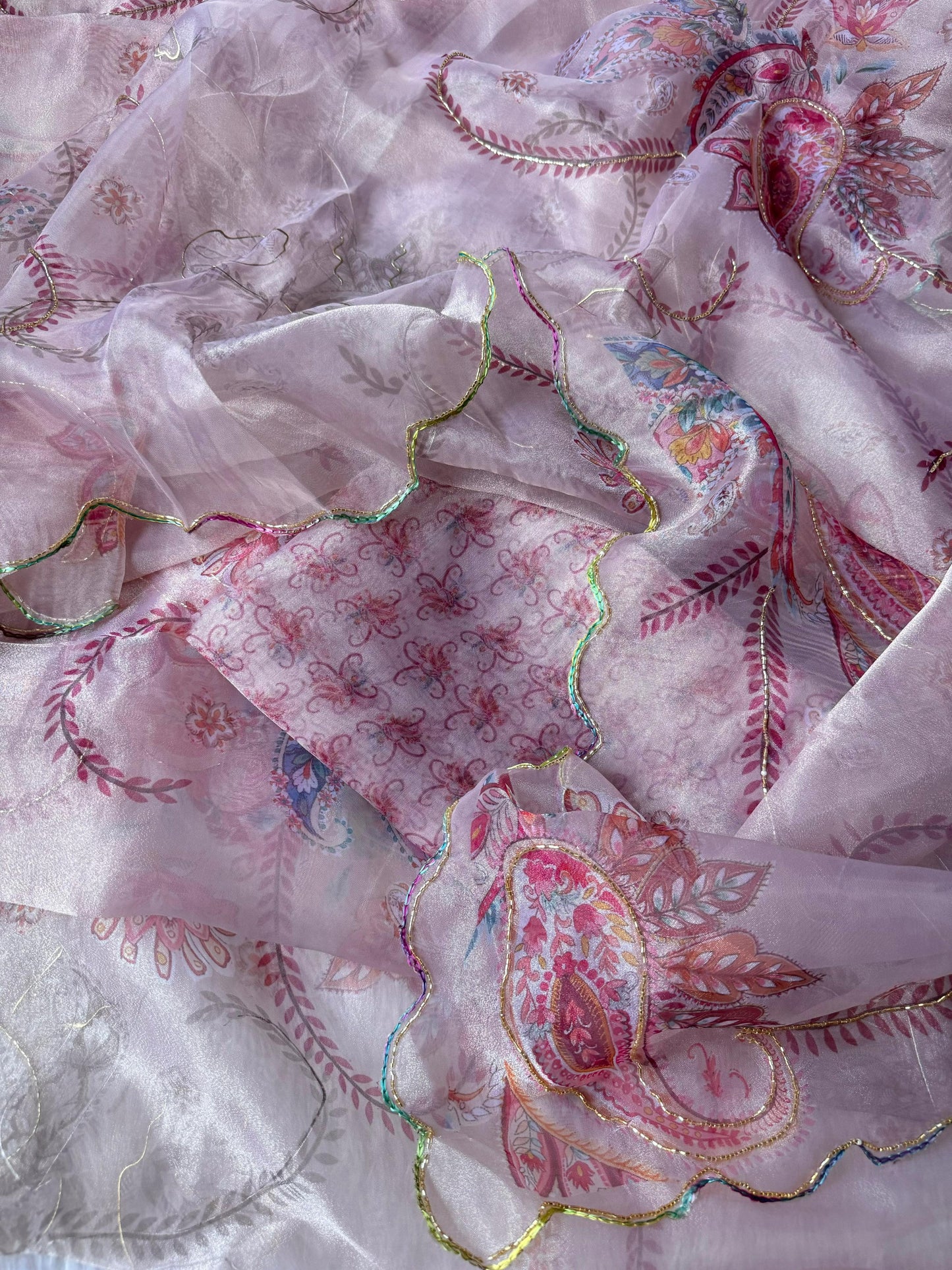 Light Pink Digital Print With Foil Poly Organza Saree
