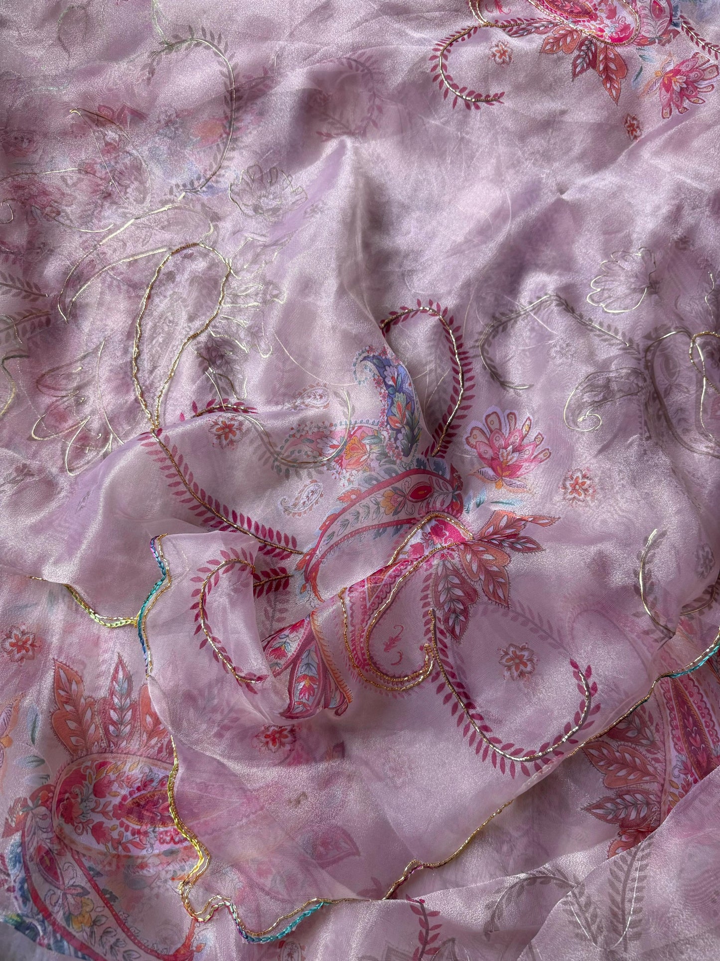 Light Pink Digital Print With Foil Poly Organza Saree